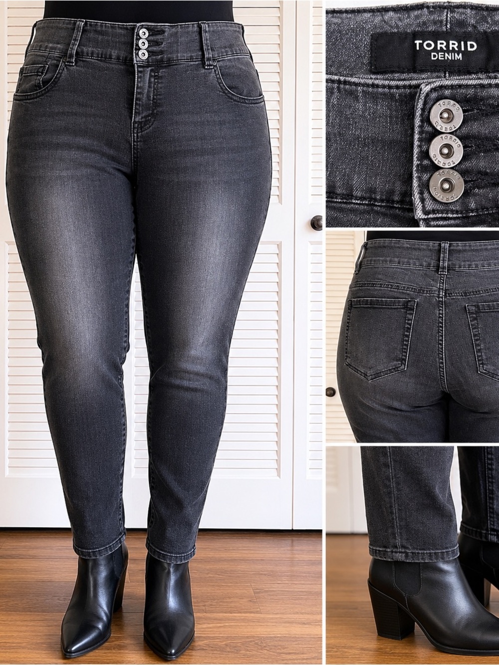 Torrid Black Wash High Rise Skinny Jeans • Size 18R • 3 Button Waist